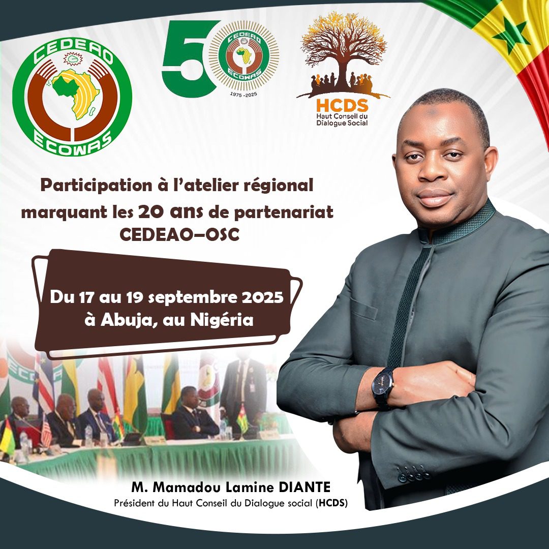Participation à l&rsquo;atelier régional marquant les 20 ans de partenariat CEDEAO–OSC.
