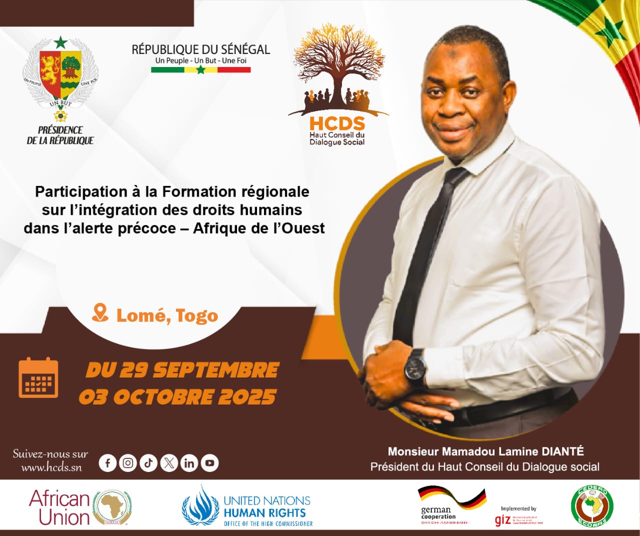 Participation à la formation régionale sur l’intégration des droits de l’homme dans l’alerte précoce, qui se tient à Lomé, Togo, du 29 septembre au 3 octobre 2025